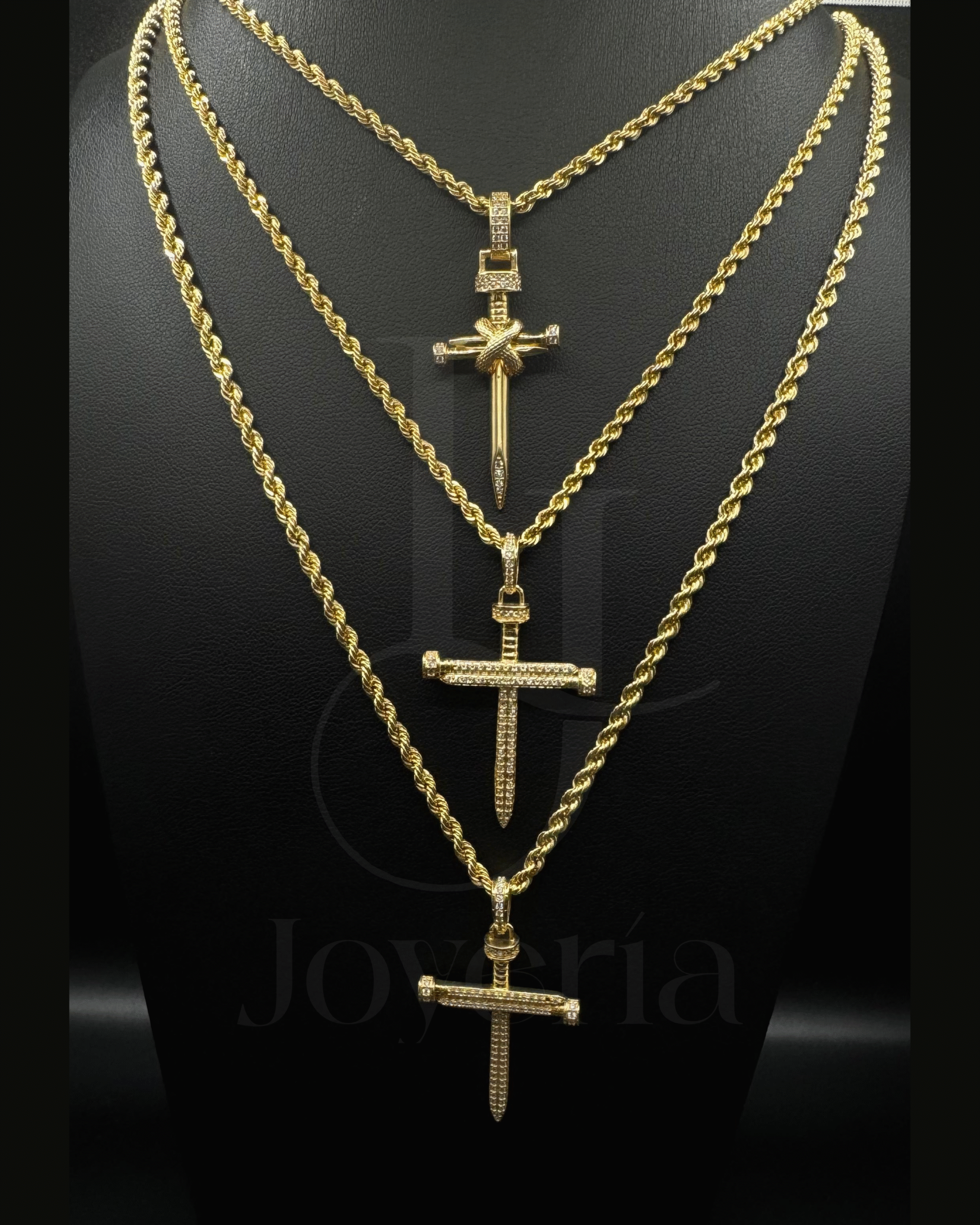 Set de Cadenas Cordón de San Francisco con dijes de Cruz de Tres Clavos